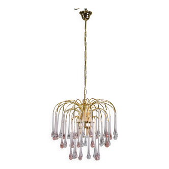 Lady Grace, Chandelier with Pink and Transparent Pendants, Murano Glass, 19