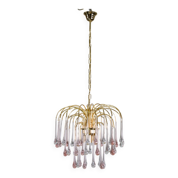 Lady Grace, Chandelier with Pink and Transparent Pendants, Murano Glass, 19