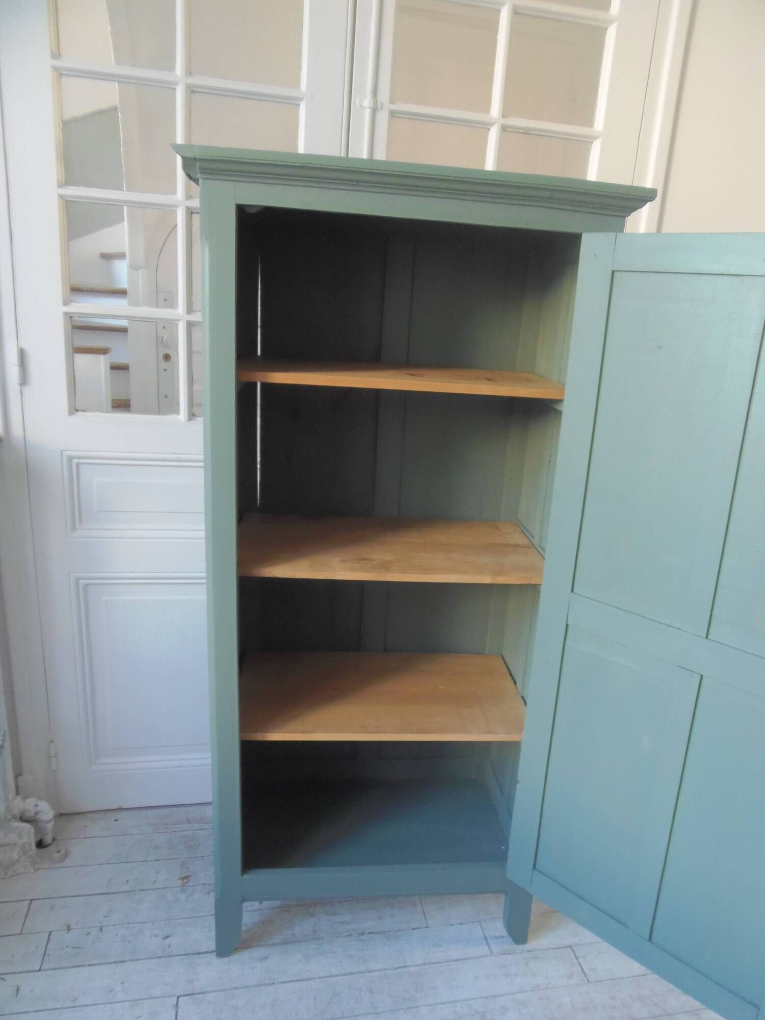 Vintage 1-door Parisian wardrobe re-enchanted in smoky green.