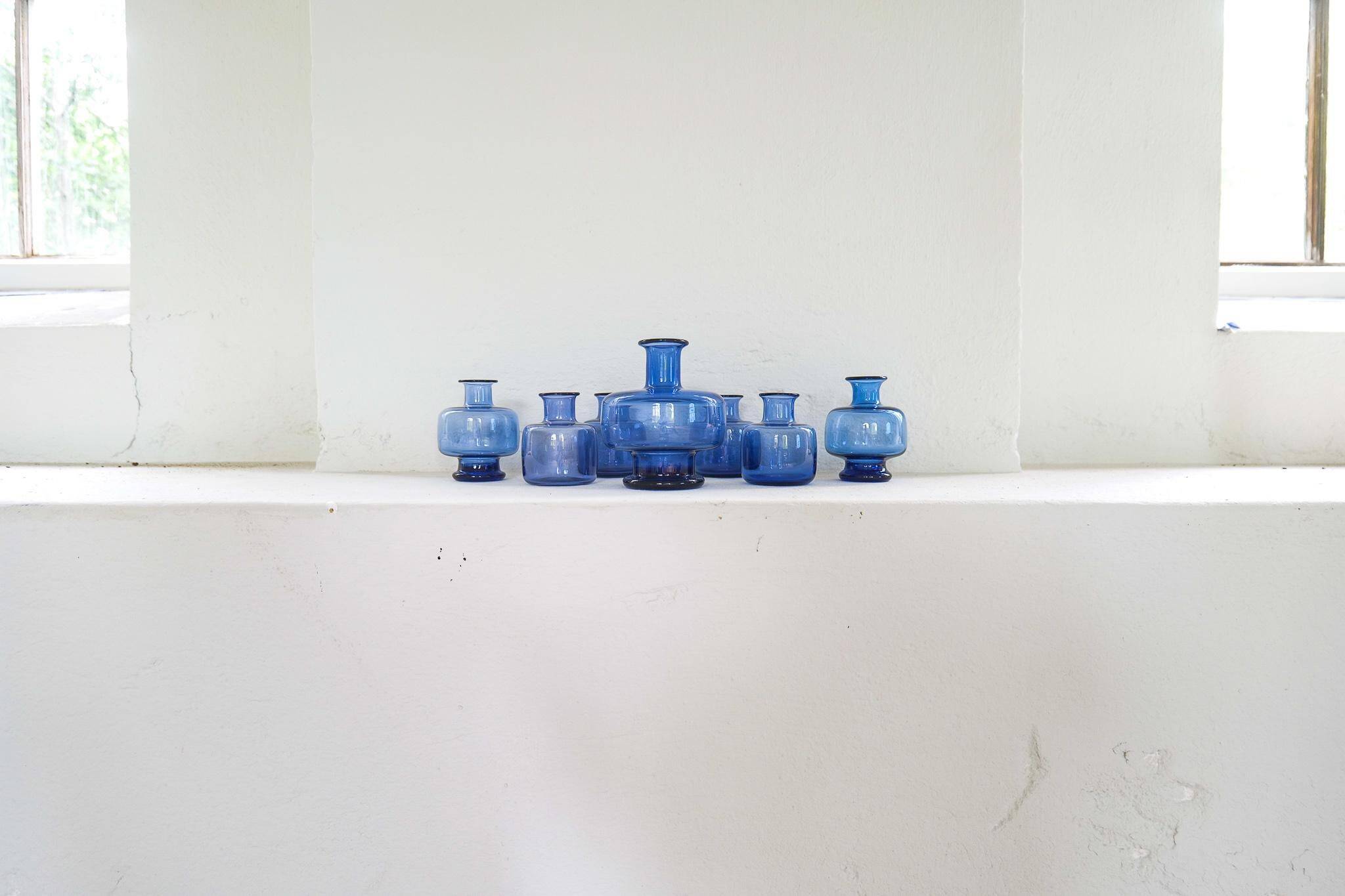 7 vases midcentury modern par Per Lutken pour Holmegaard, Danemark