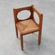 Art Deco Oak Corner Chair with Cut‑Out Backrest and Rush Seat, Belgium, cir