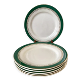 set of 6 flat plates Digoin Sarreguemines model "Martine" green and golden 50s