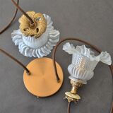 Double suspension with tulip lampshades and gold finishes