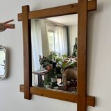 Miroir en chêne brutaliste 74 x 91cm