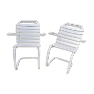 Pair armchairs garden iron and wood