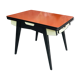 Vintage table with extension cords and orange-red formica drawers feet compass - 1960