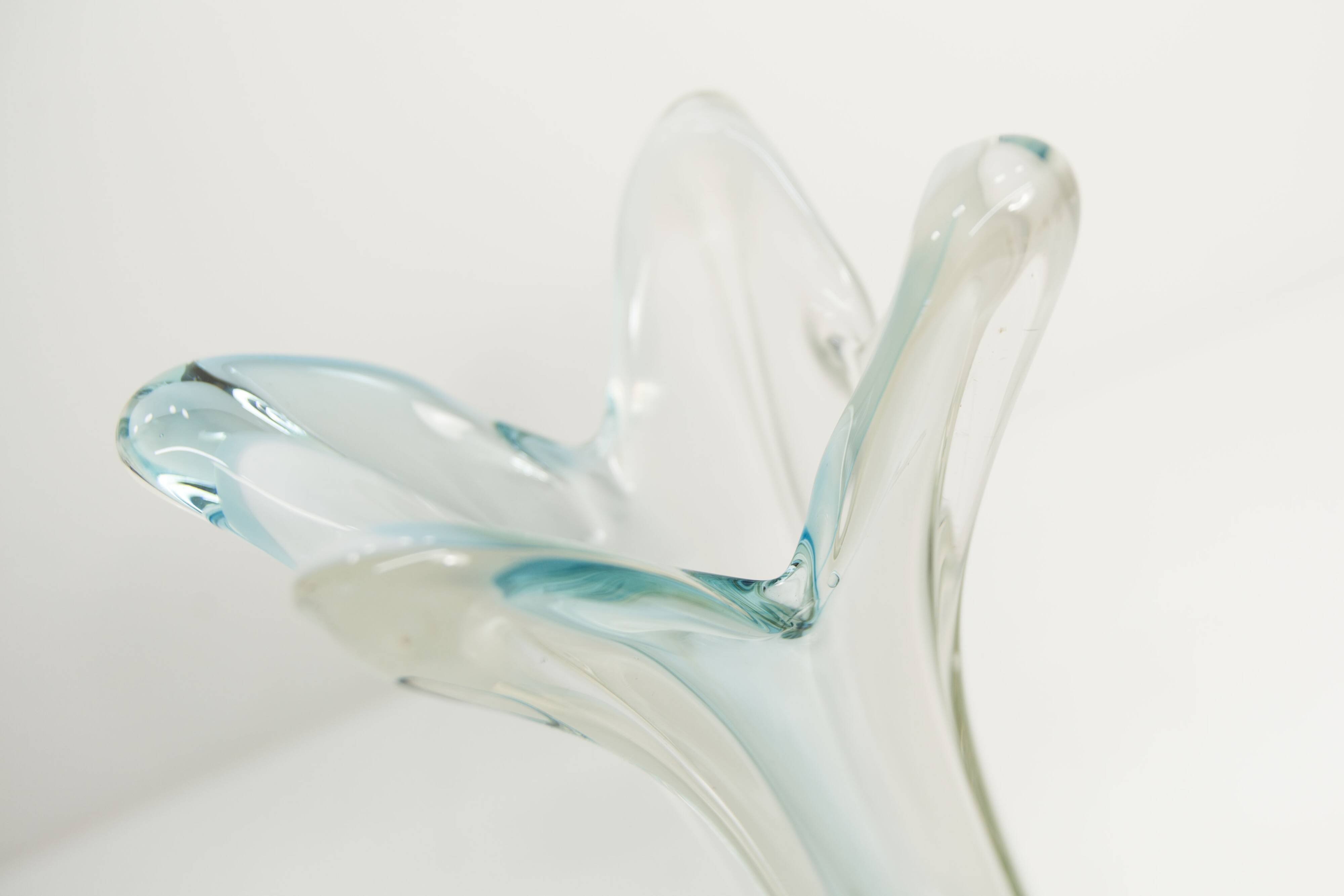 Large Murano vase 1960 transparent white and blue H35.5cm