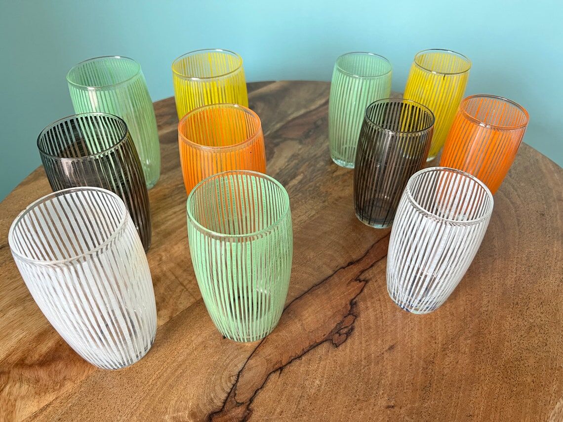 Colored glasses for water and wine mid-century modern 50s 60s