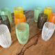 Colored glasses for water and wine mid-century modern 50s 60s