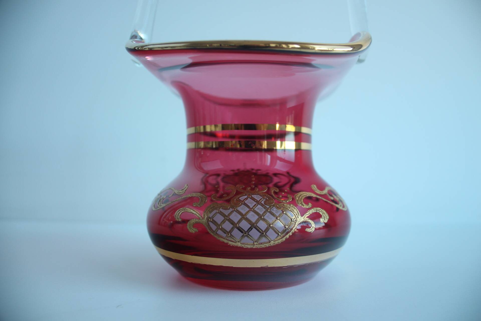 Crystal, gilded basket, Bohemia Crystal, Czechoslovakia, 1960's.