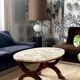 Coffee table in wood, marble and onyx.