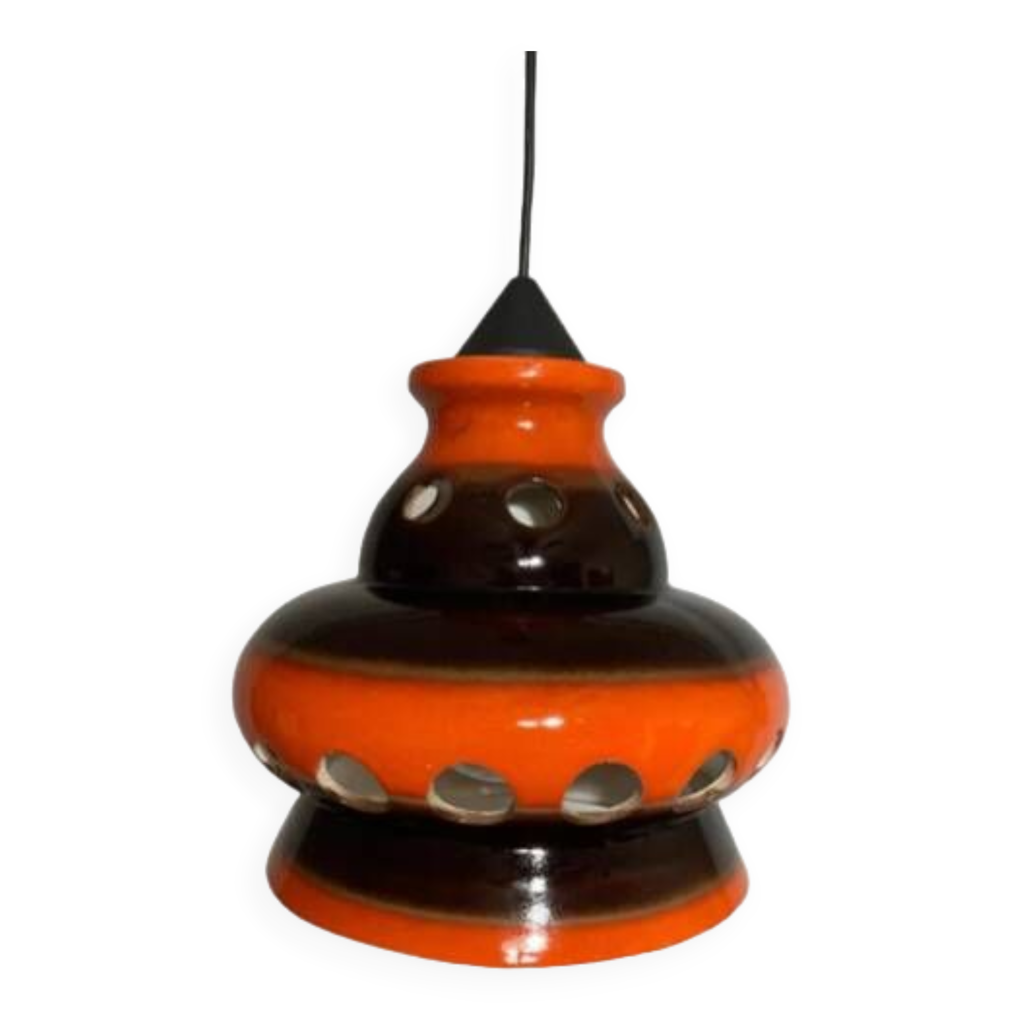 Ceramic pendant lamp, vintage Space Age hanging light, retro 1970s design, pen