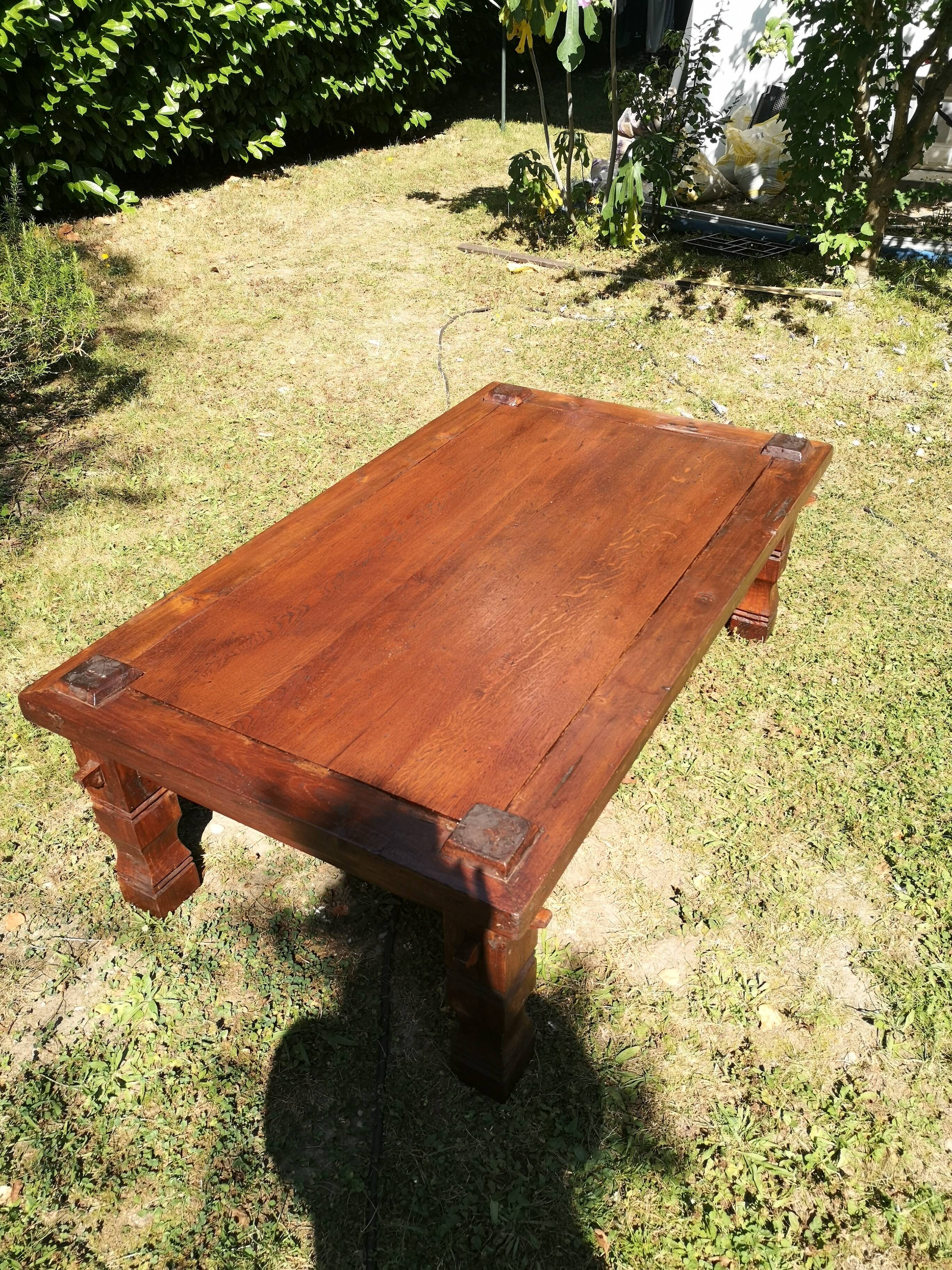 Brutalist solid oak coffee table from the 1950s
