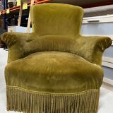 Khaki green velvet toad armchair