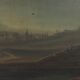 Old painting of a nocturnal landscape in oil on panel from the 19th century.
