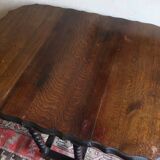 Farmhouse patinated extendable dining table in oak with carved edge, 1900