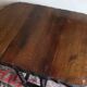 Farmhouse patinated extendable dining table in oak with carved edge, 1900