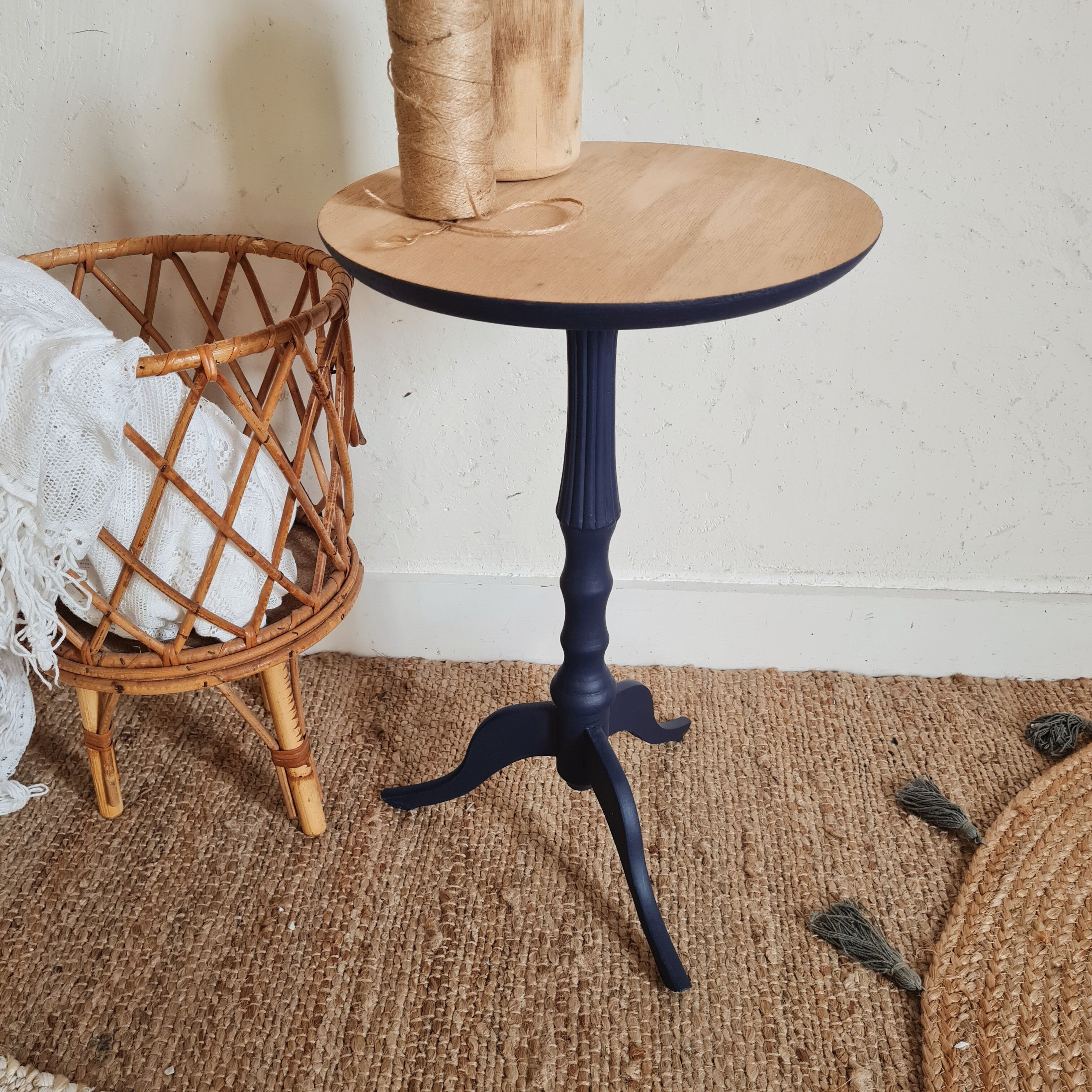 Side table blue base and raw top