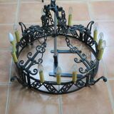 Crown chandelier ceiling light with art deco suspension 1930 in wrought iron