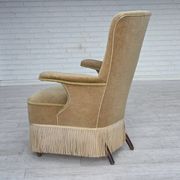 1950s, Danish armchair, furniture velour, ash wood legs.