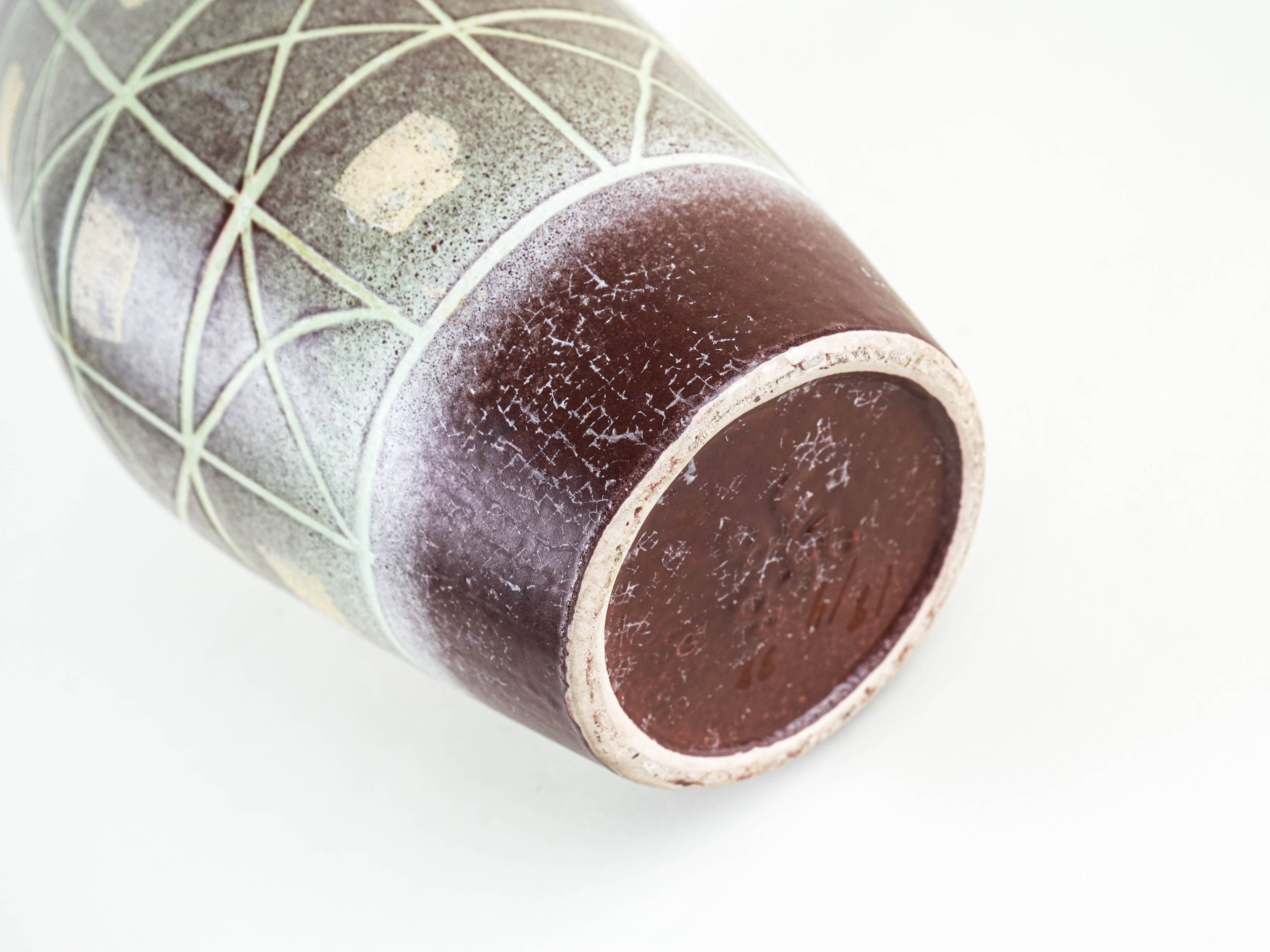 West German ceramic vase with geometric pattern, glazed pottery from the 1970s