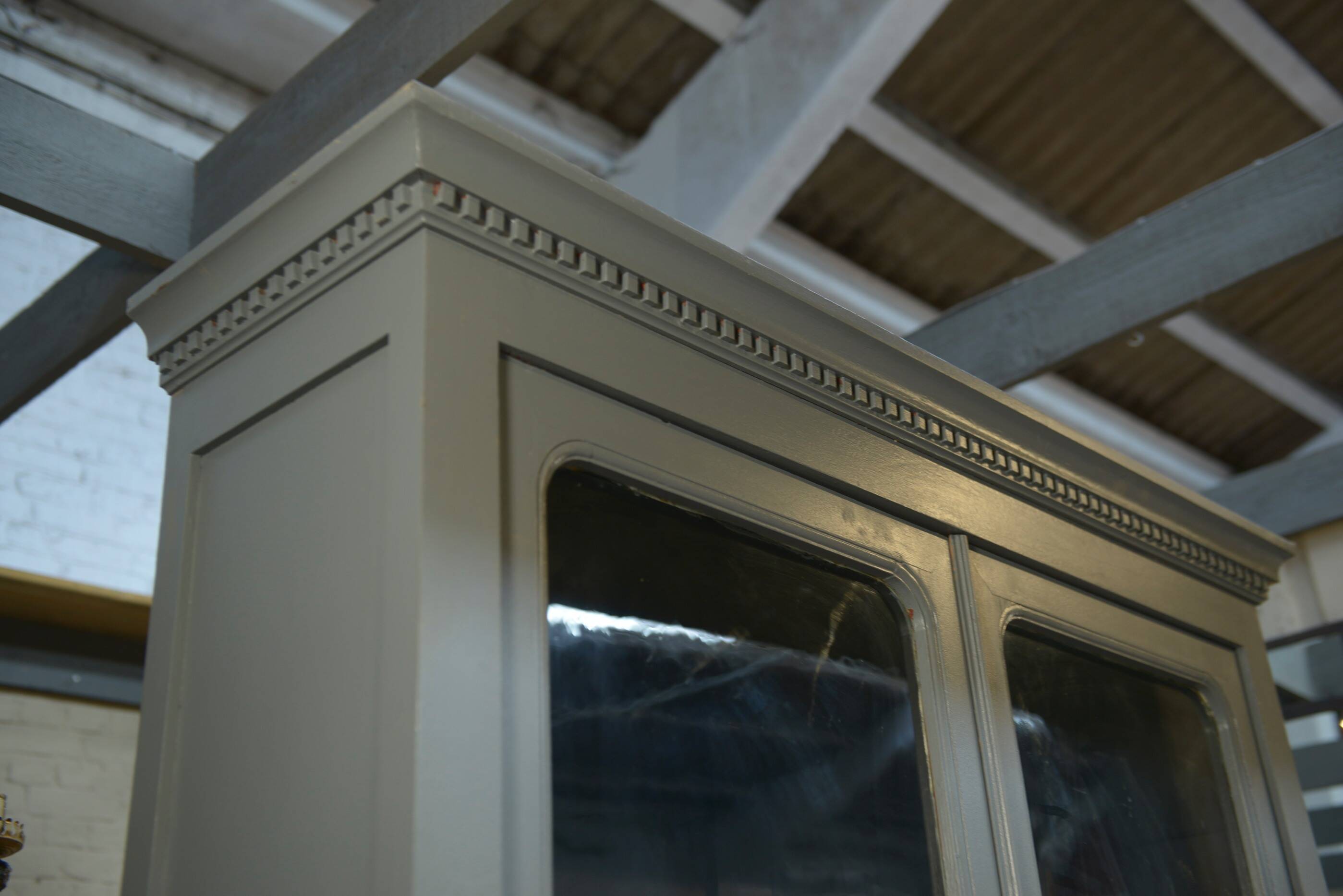 Bookcase sideboard with 2 bodies in gray patinated fir