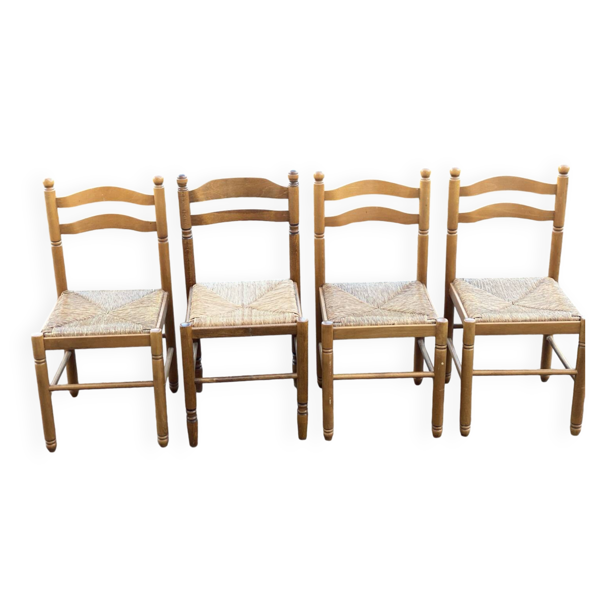 4 chaises bois massif et paille