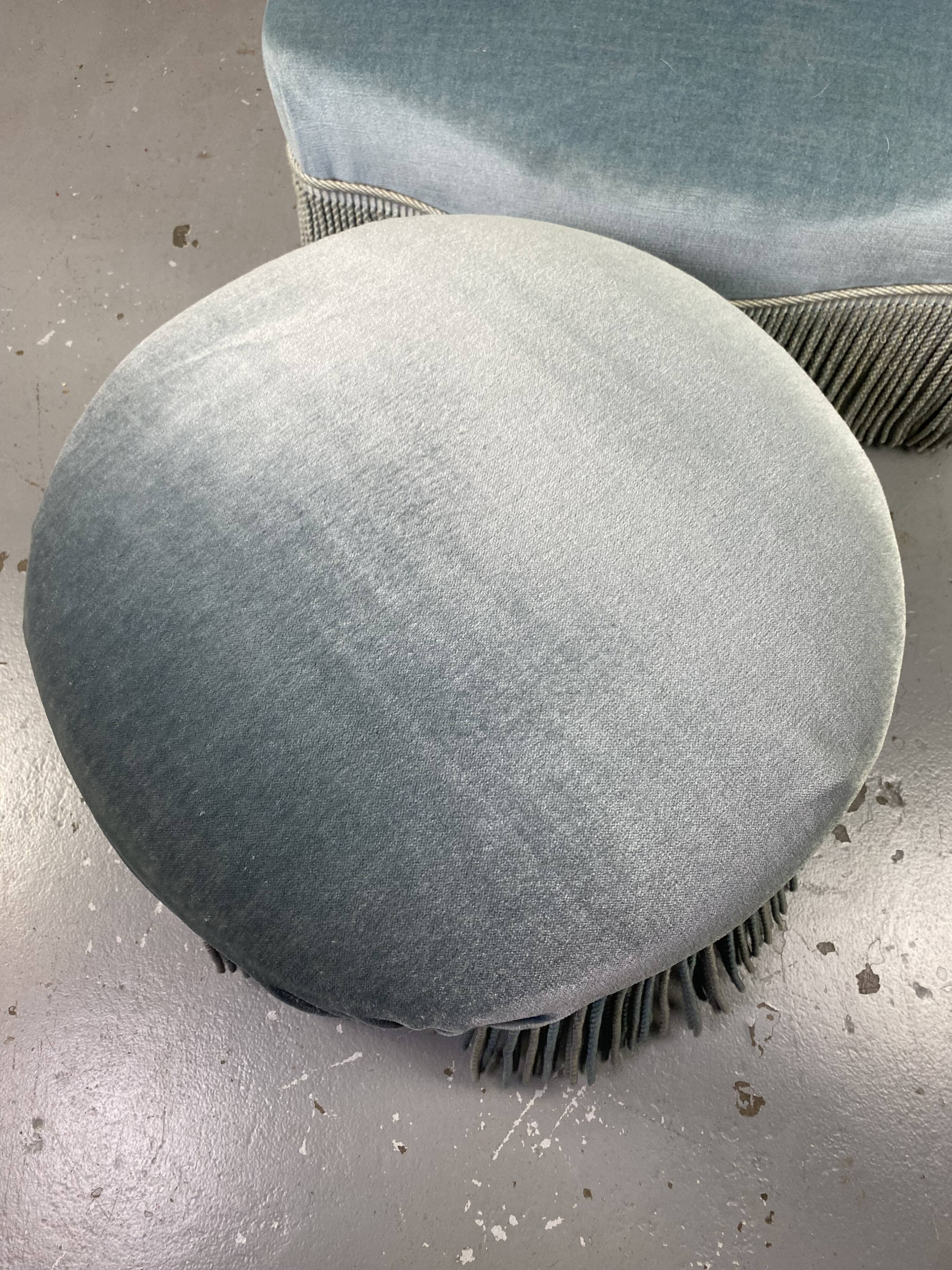 Blue toad armchair and its footrest