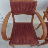 2 Chic 50s Bridge Armchairs Completely Refurbished in Solid Wood with Rust Velvet Seat