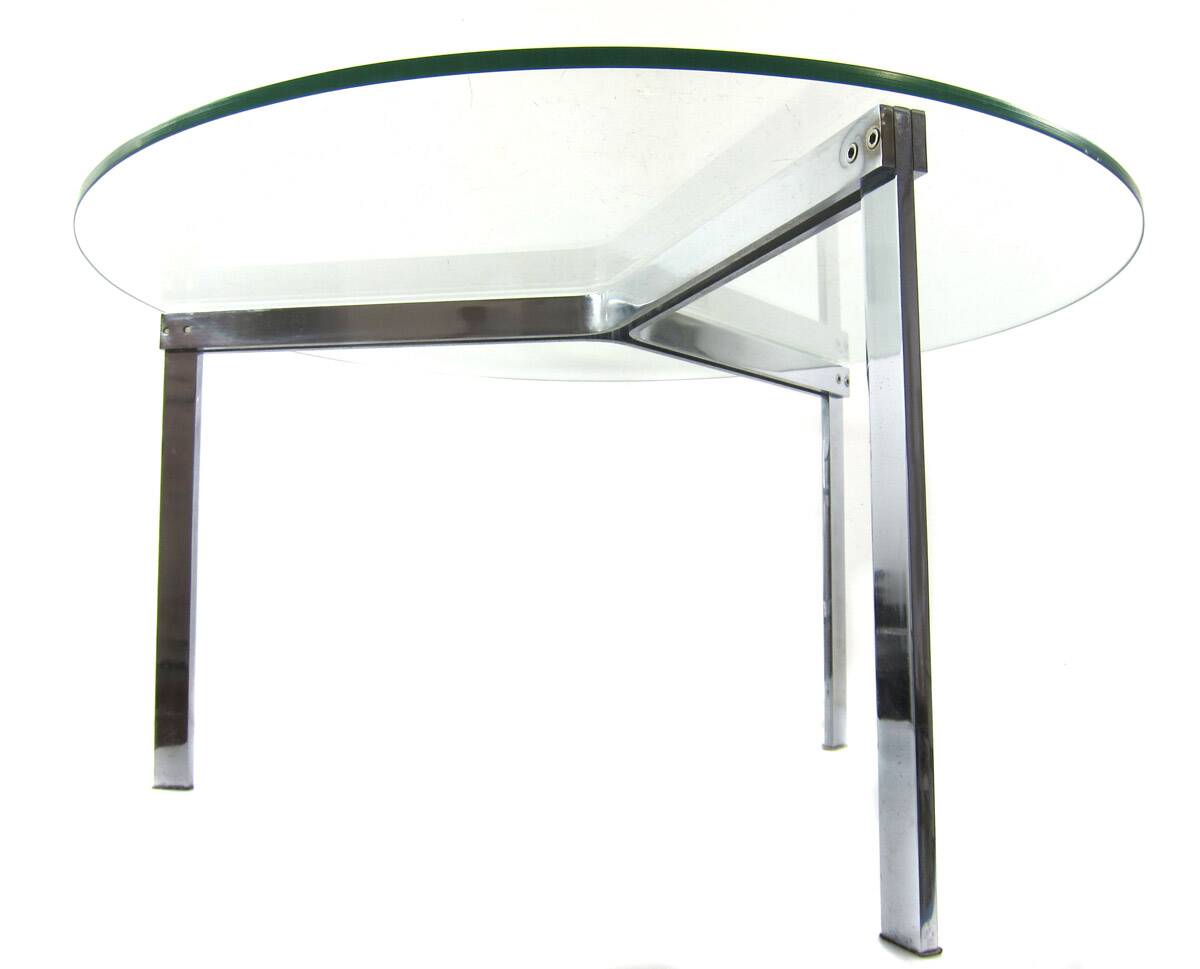 Modernist glass coffee table with stainless steel base