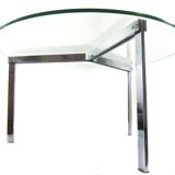 Modernist glass coffee table with stainless steel base