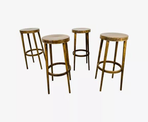 4 tabourets de bar baumann bois années 60 bistrot