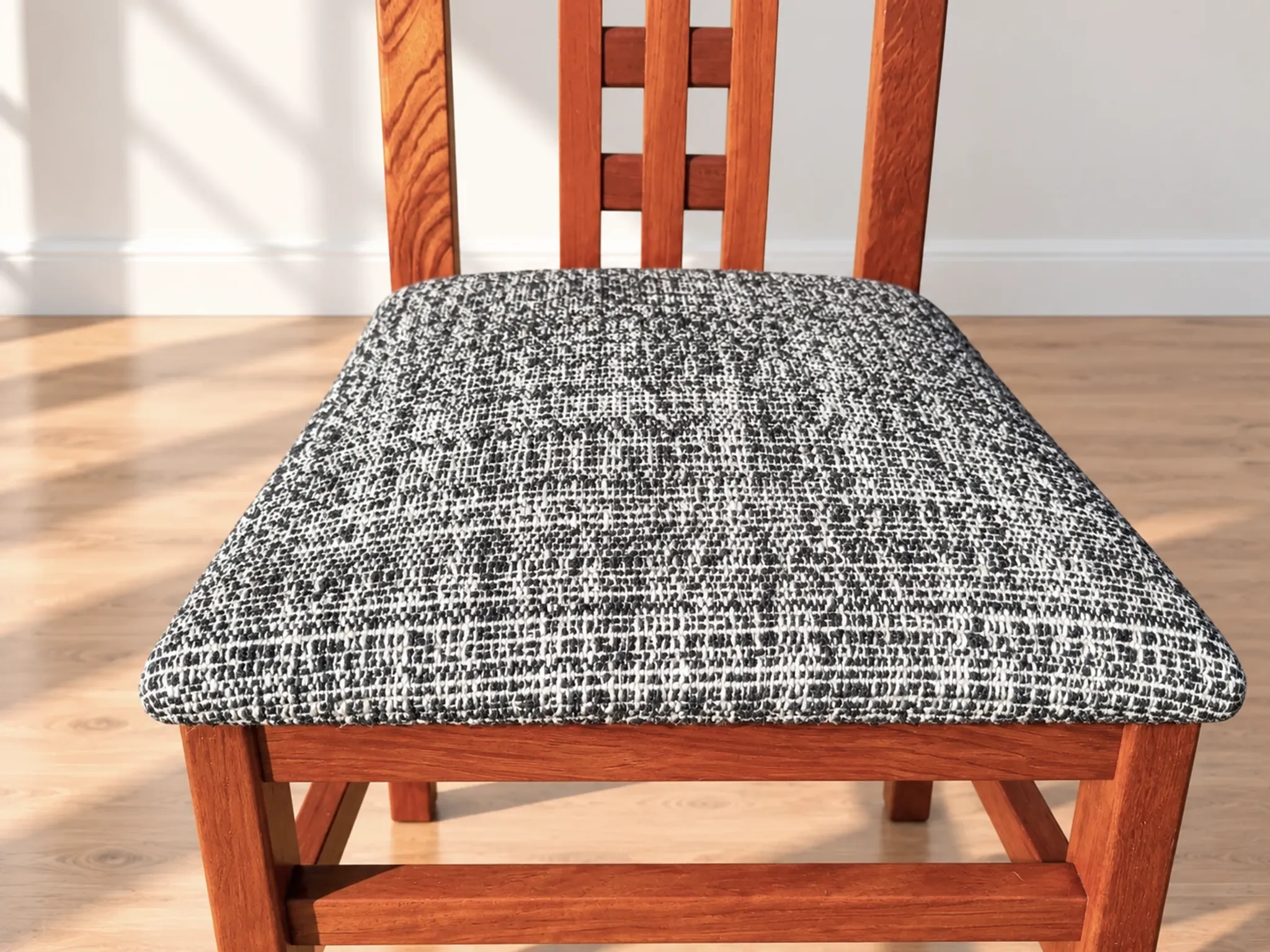 Set of 8 Vintage Teak Chairs in Mackintosh Style - Black and White Zebra Fabric