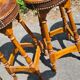 4 old leather and wood stools