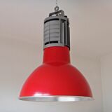 Large red aluminum lamp.