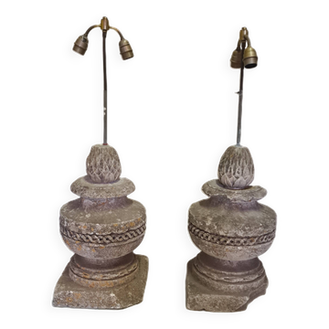 Set Of French Sandstone Decorative Vases With Artichoke, From The 18th Century