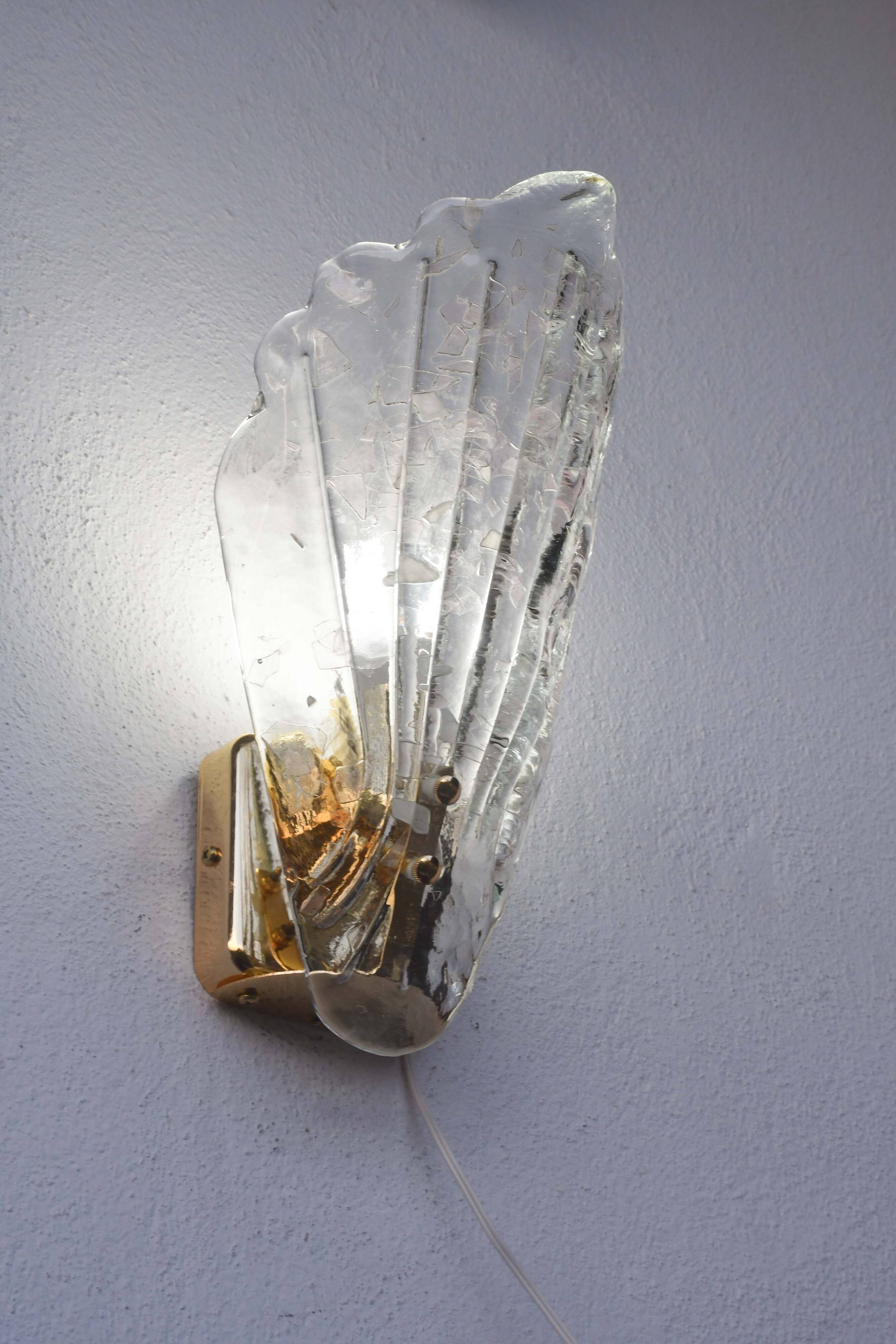 Set of 5 Vintage Italian Murano Glass Wall Lamps, Gold Plated, 1970s