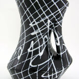 Black ceramic vase, white spaghetti patterns Vallauris France vintage 50s