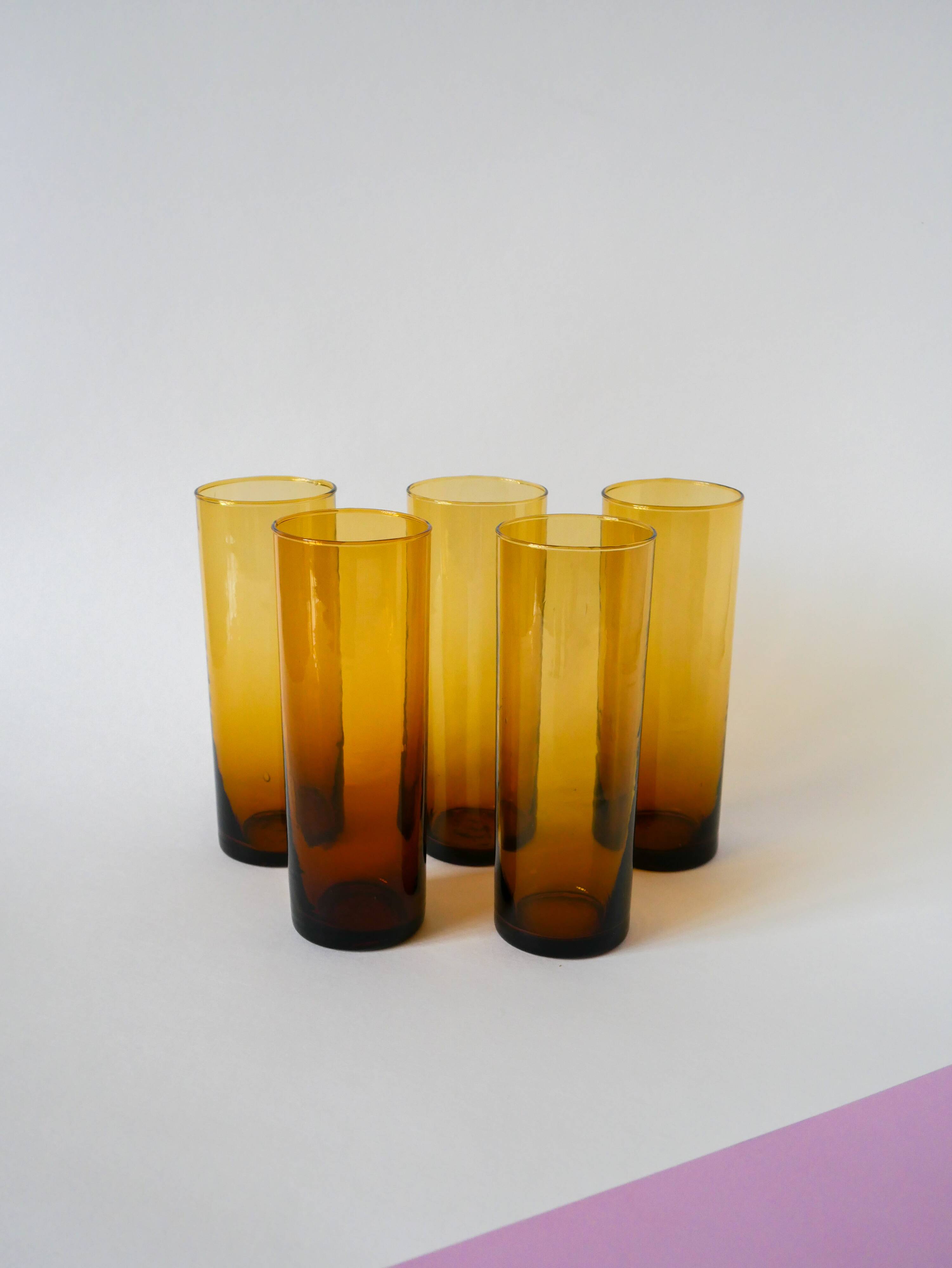 Set of 5 amber Long Drink glasses, 1970