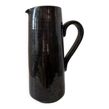 Vintage 1950s black and brown glazed stoneware pitcher/jug