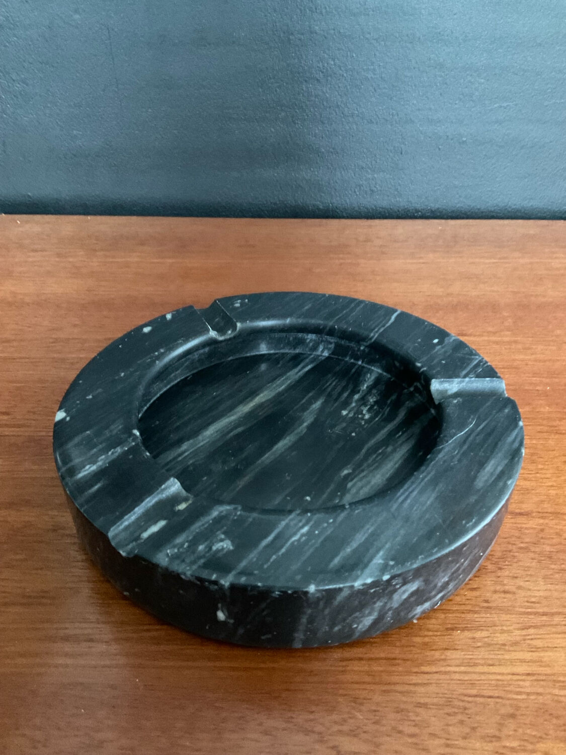 Vintage black marble ashtray and catchall.