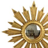 Vintage Wooden Sunburst Sun Mirror Convex France 51cm