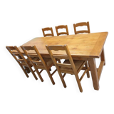 LOT Solid Oak Country Table and 6 Straw Seated Chairs