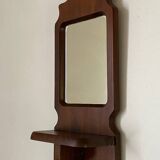 Rectangular wooden mirror with shelf, 1950s