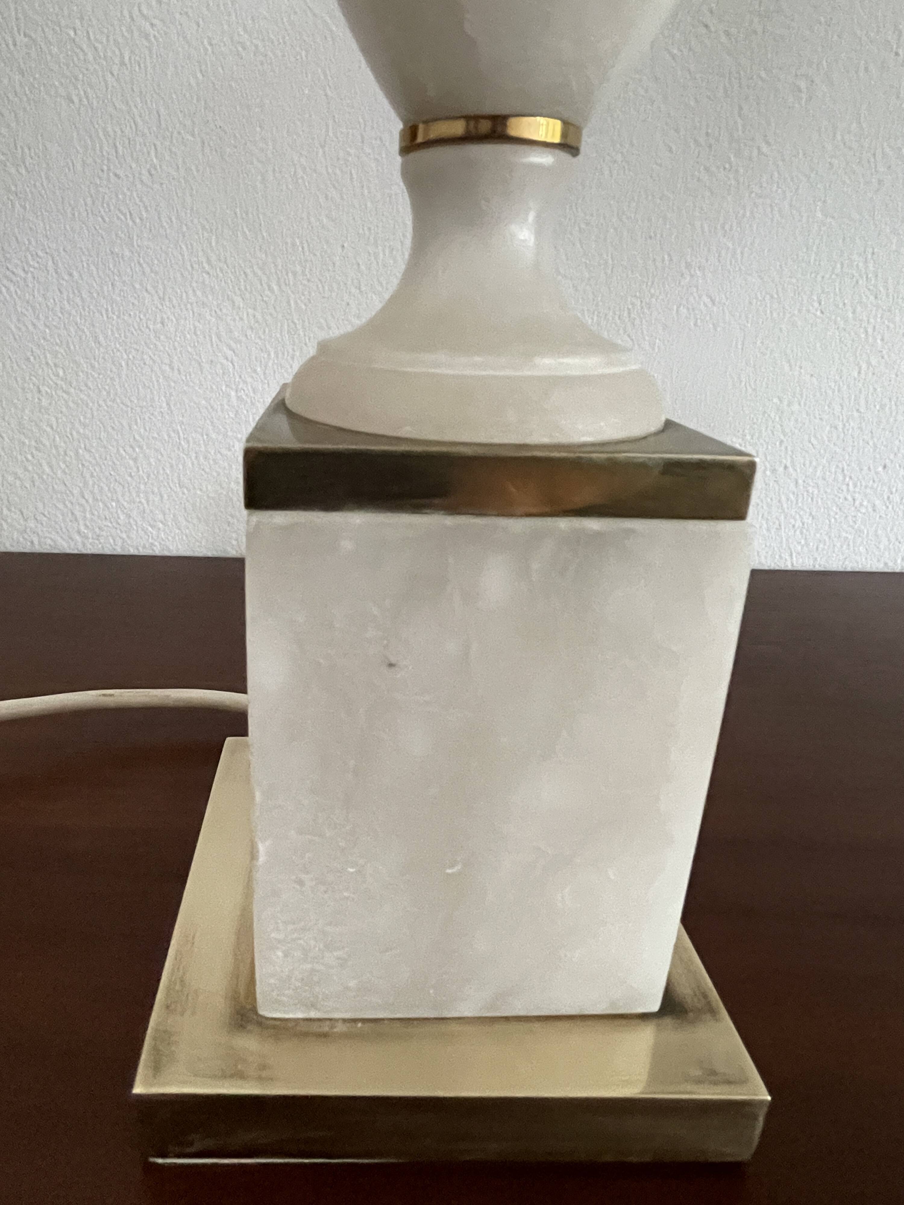 Pair of Art Deco marble and brass lamps