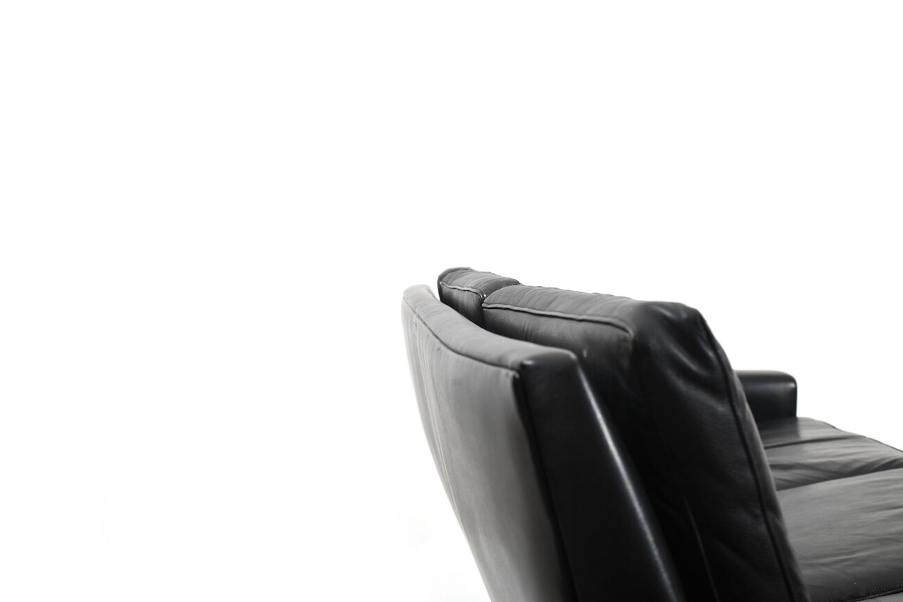Mid Century Danish black Leather Sofa Set