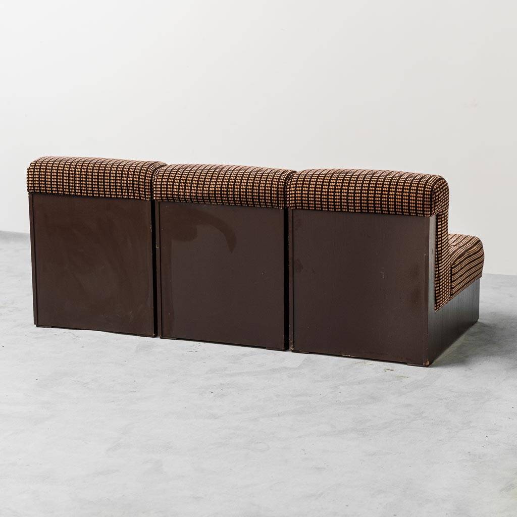 Divano 3 modules en tessuto marrone anni '70 vintage modernariato