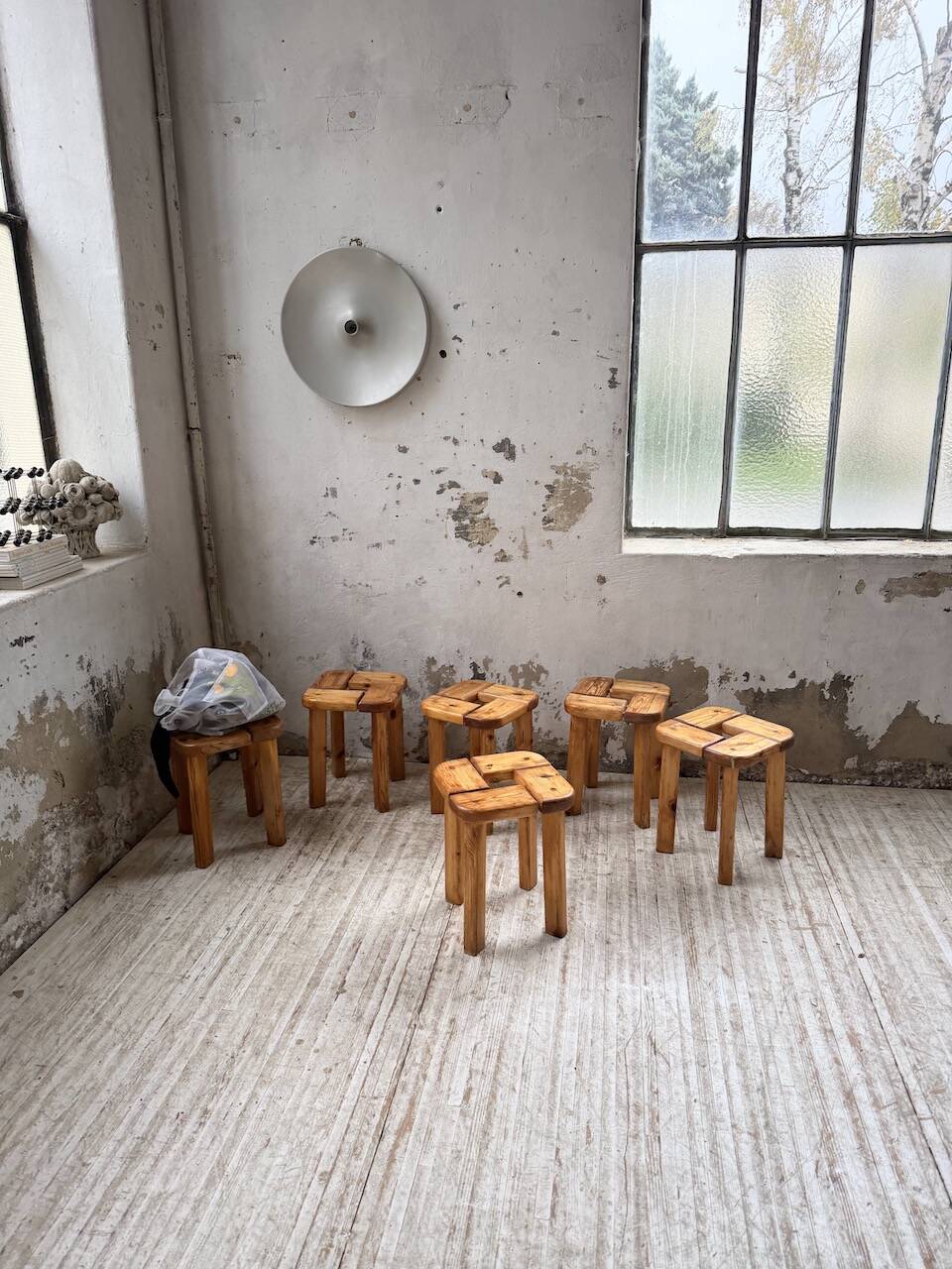 Set of 6 Olof Ottelin stools, Finland 1950.
