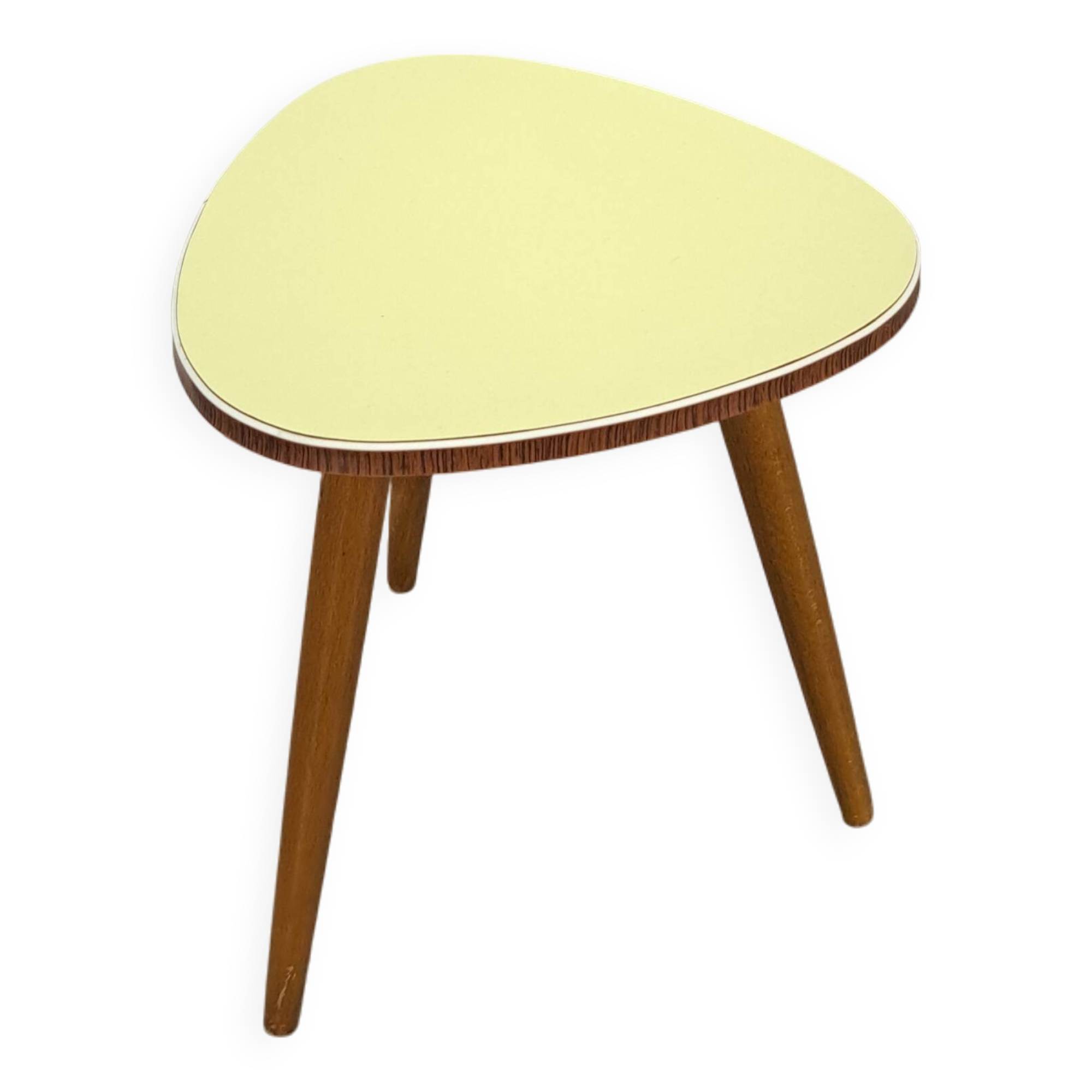 Table à plantes jaune avec pieds en bois 1950, table d'appoint