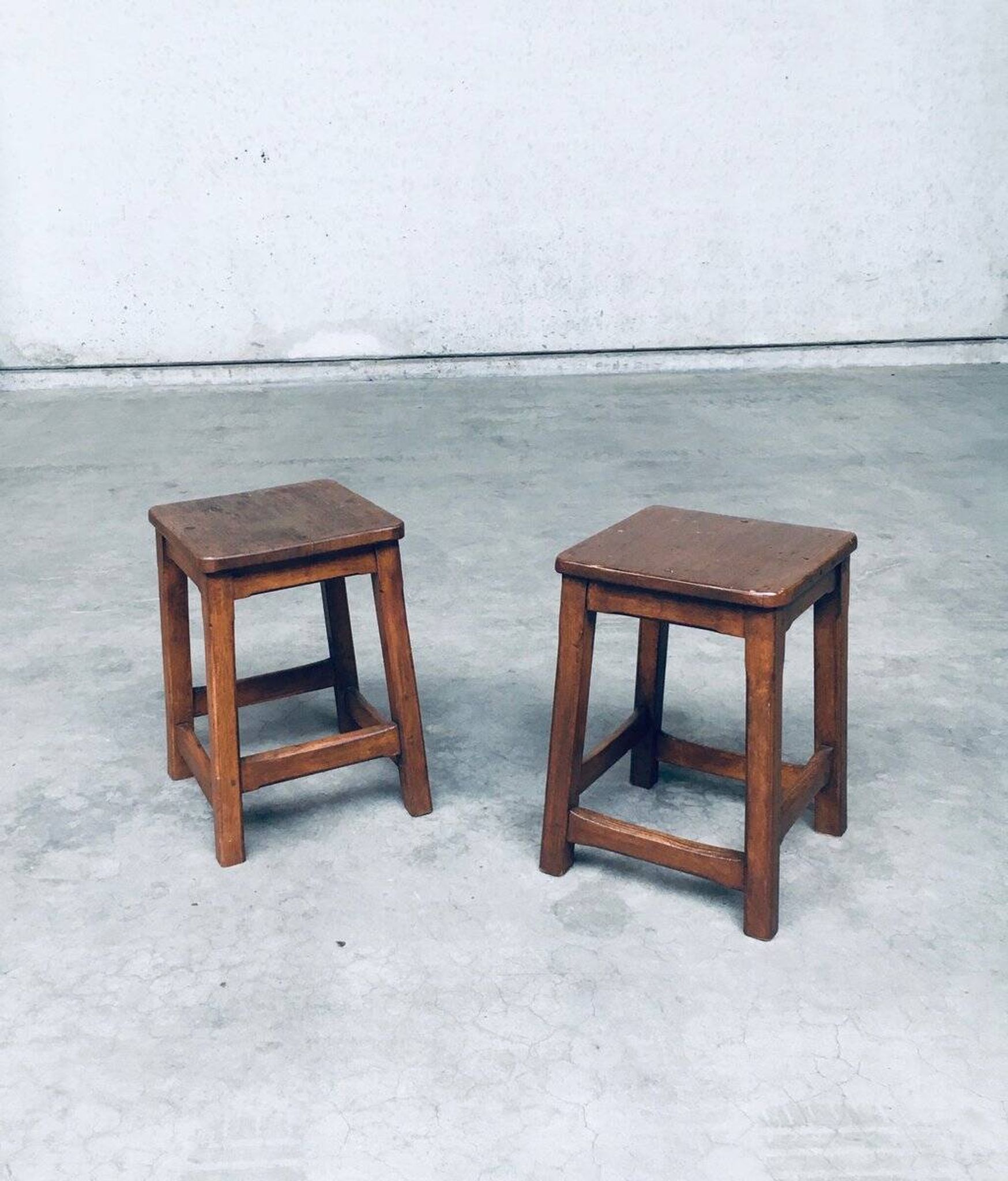 Set of Belgian Handcrafted Wooden Stools, 1940s